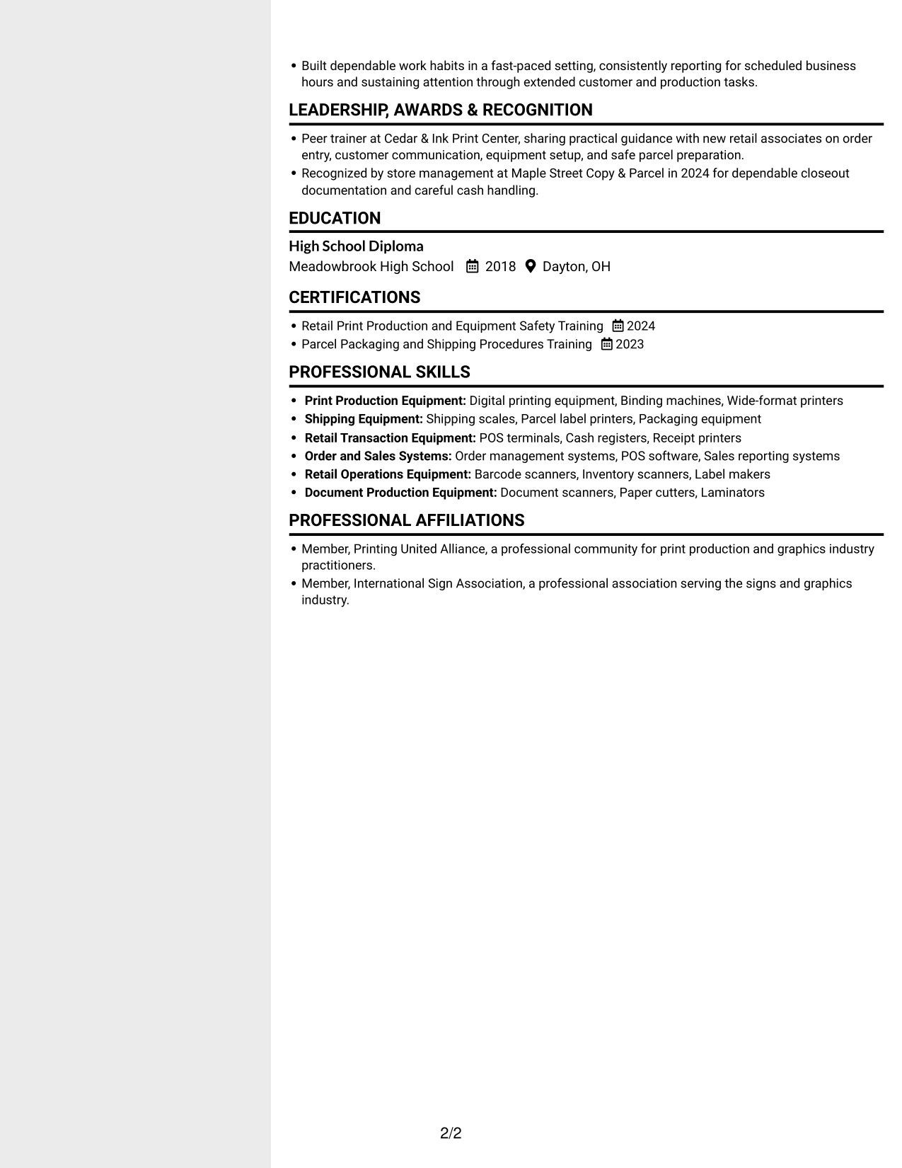 Resume example — page 2