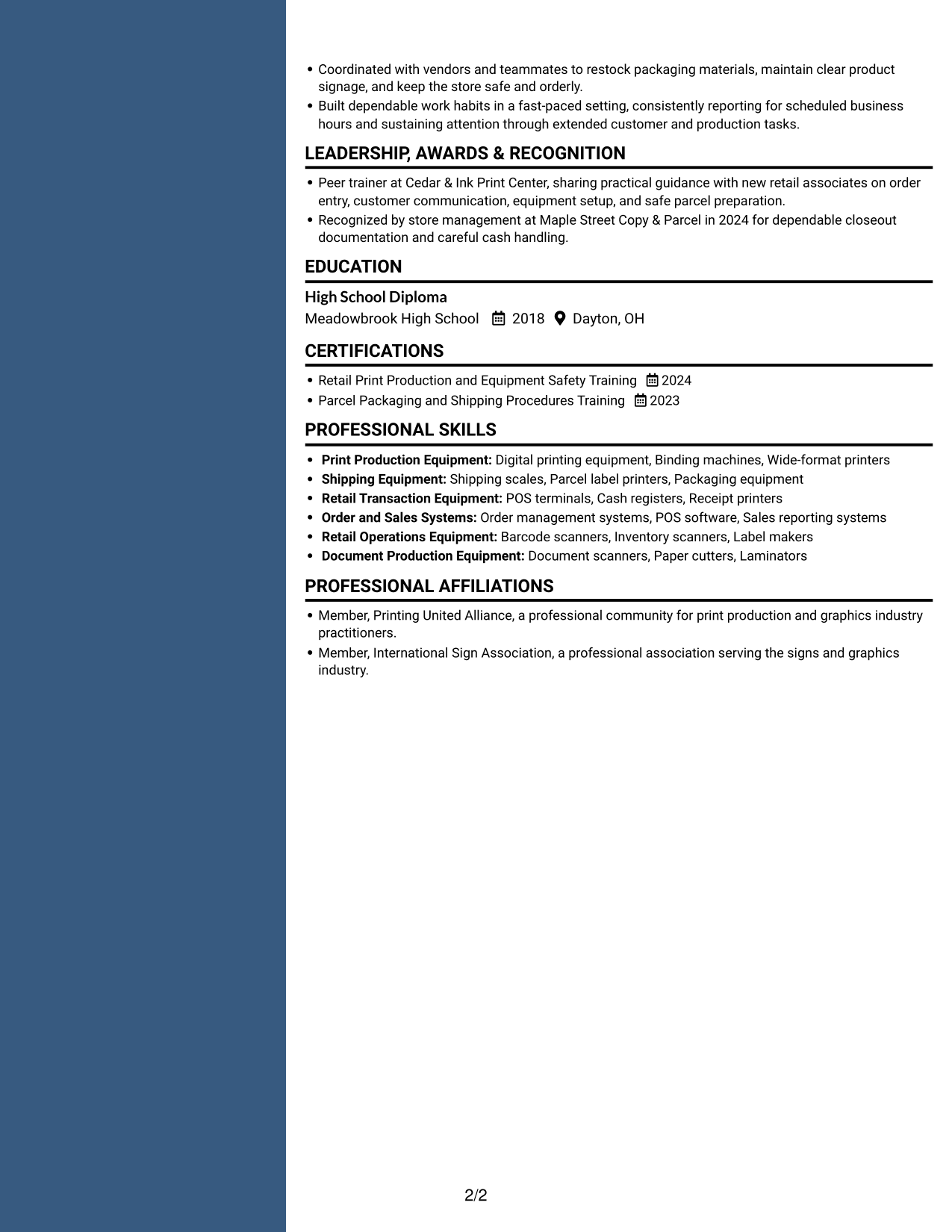 Resume example — page 2