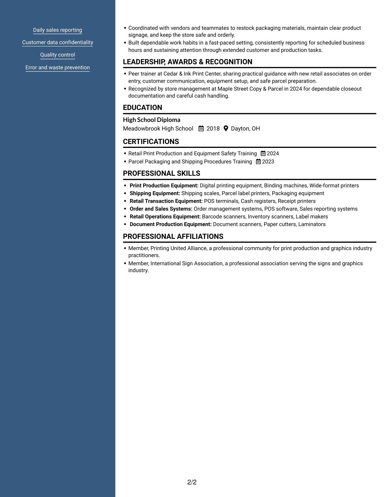 Resume example — page 2