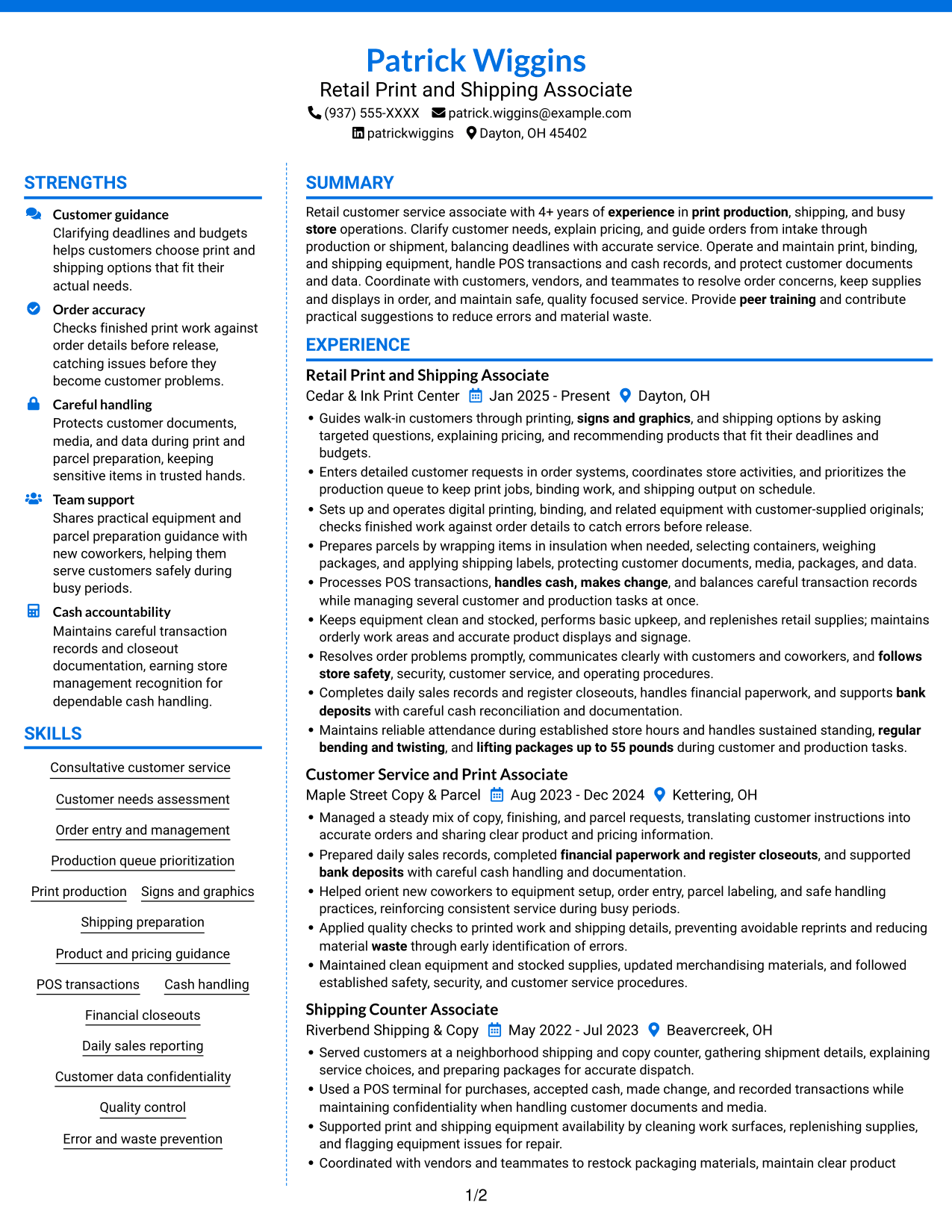Resume example — page 1