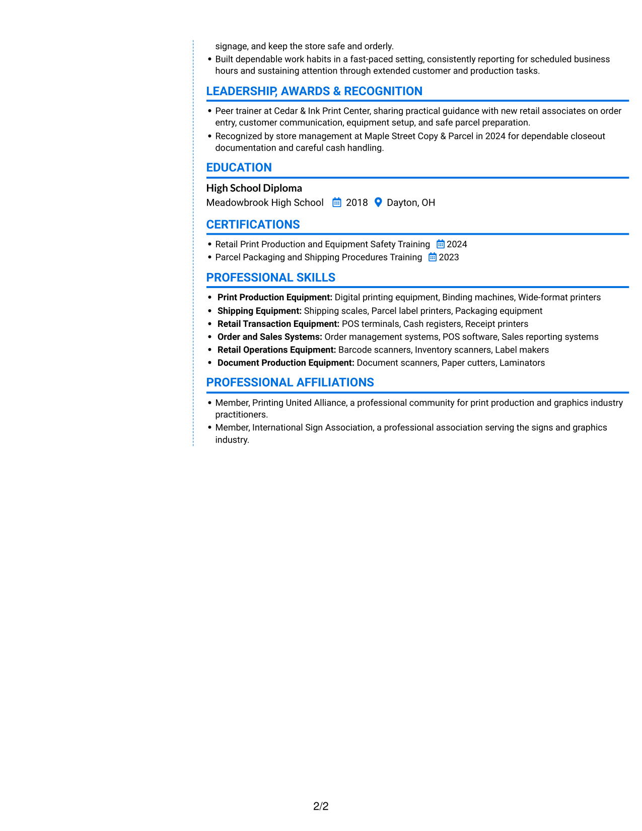 Resume example — page 2