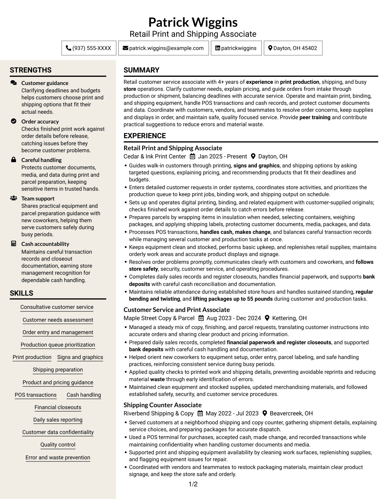 Resume example — page 1