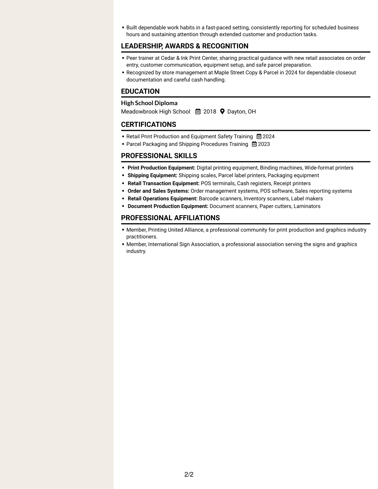 Resume example — page 2