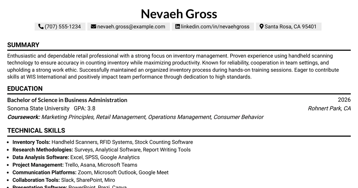 33 Retail Inventory Associate Resume Templates with Example 2026 (ATS-Optimized)