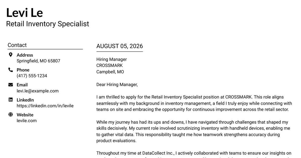 30+ Retail Inventory Specialist Cover Letter Templates with Example 2026