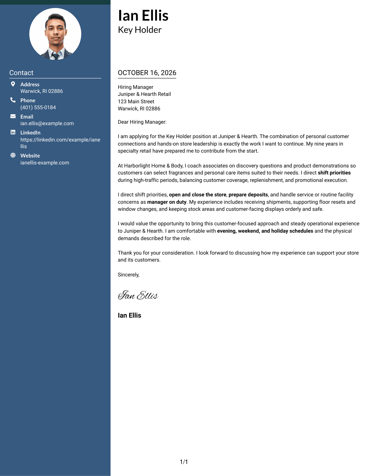 Cover letter example — page 1