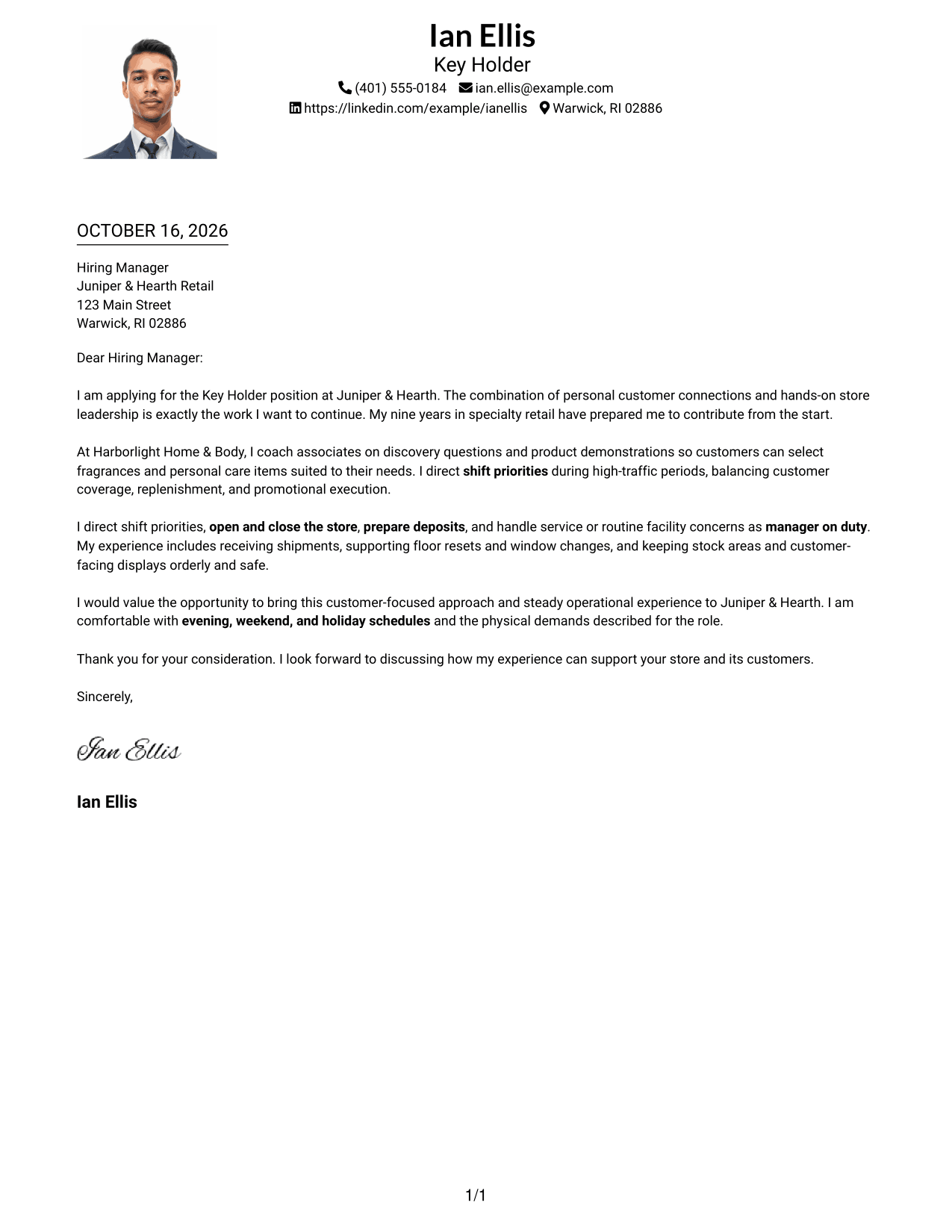 Cover letter example — page 1