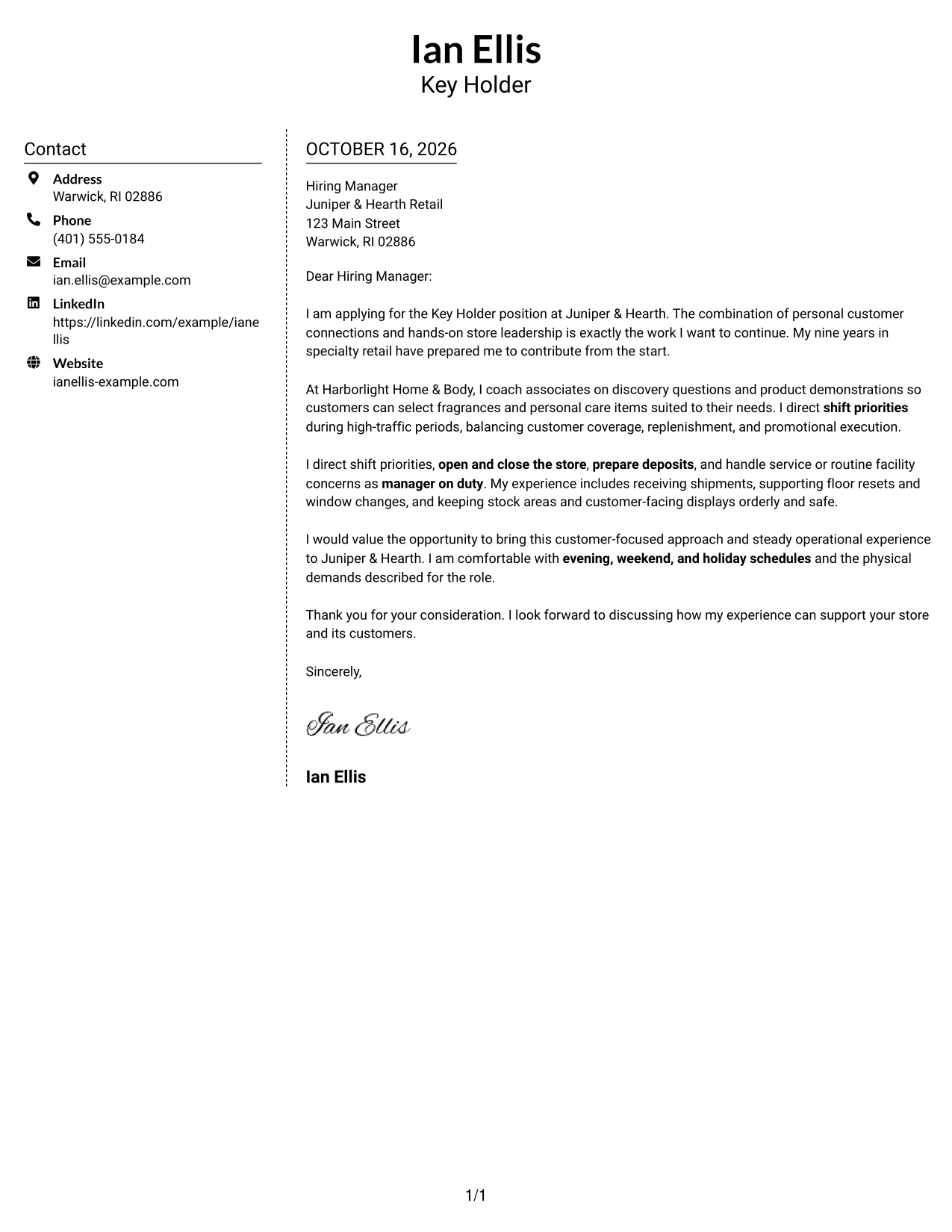Cover letter example — page 1