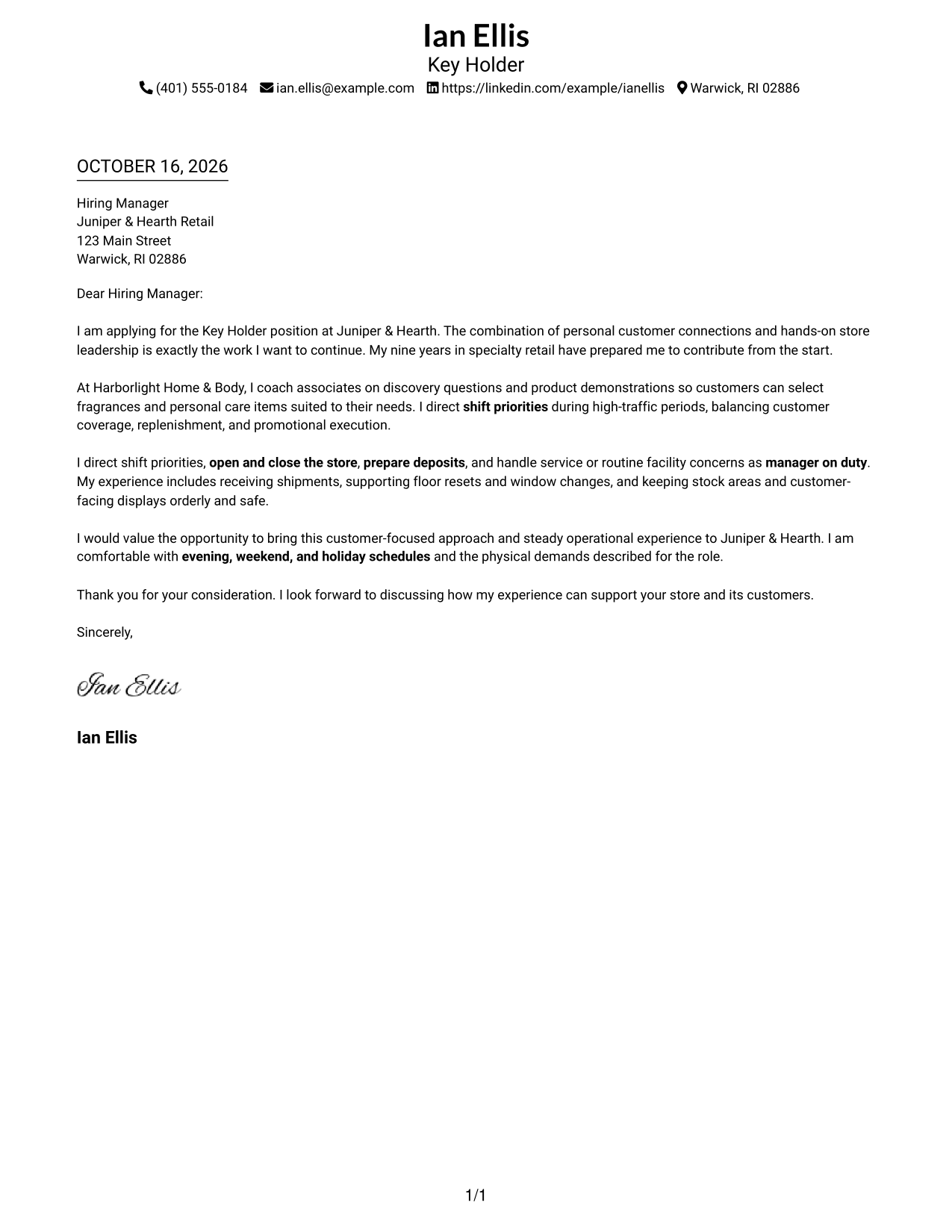 Cover letter example — page 1