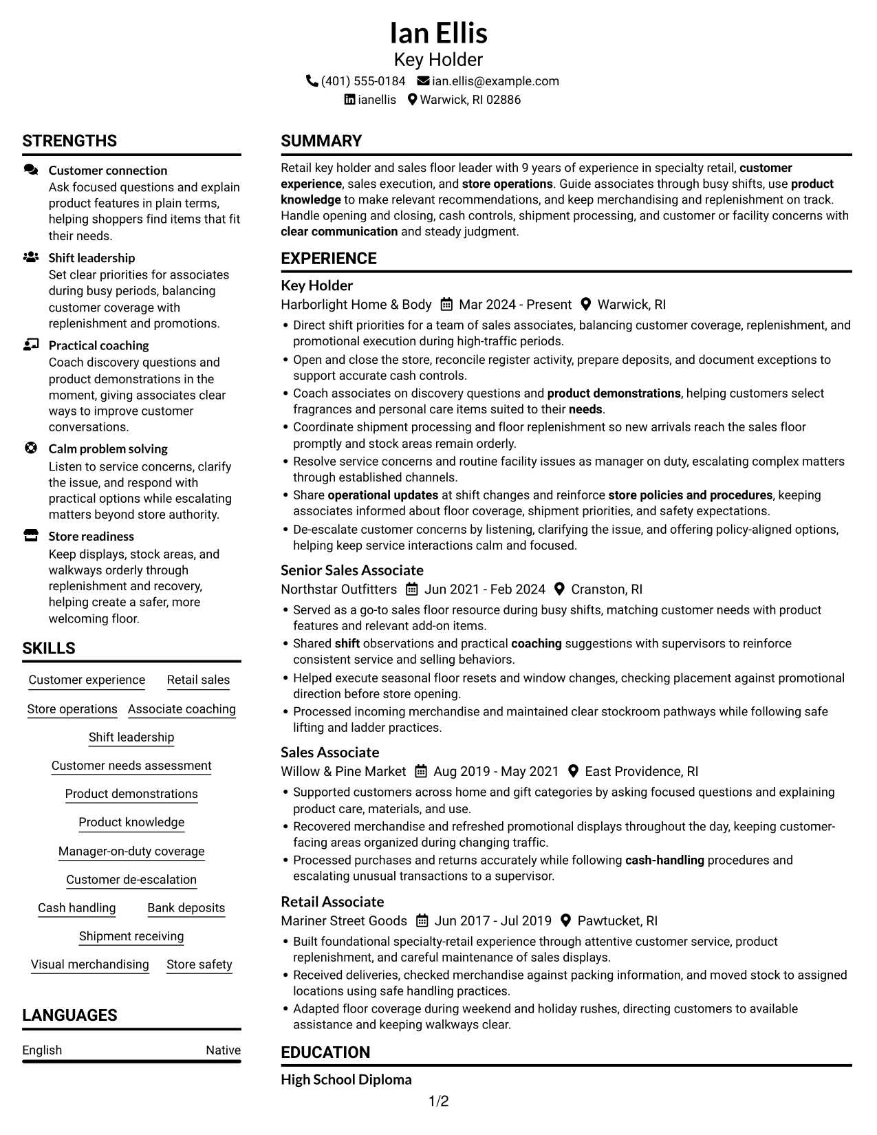 Resume example — page 1