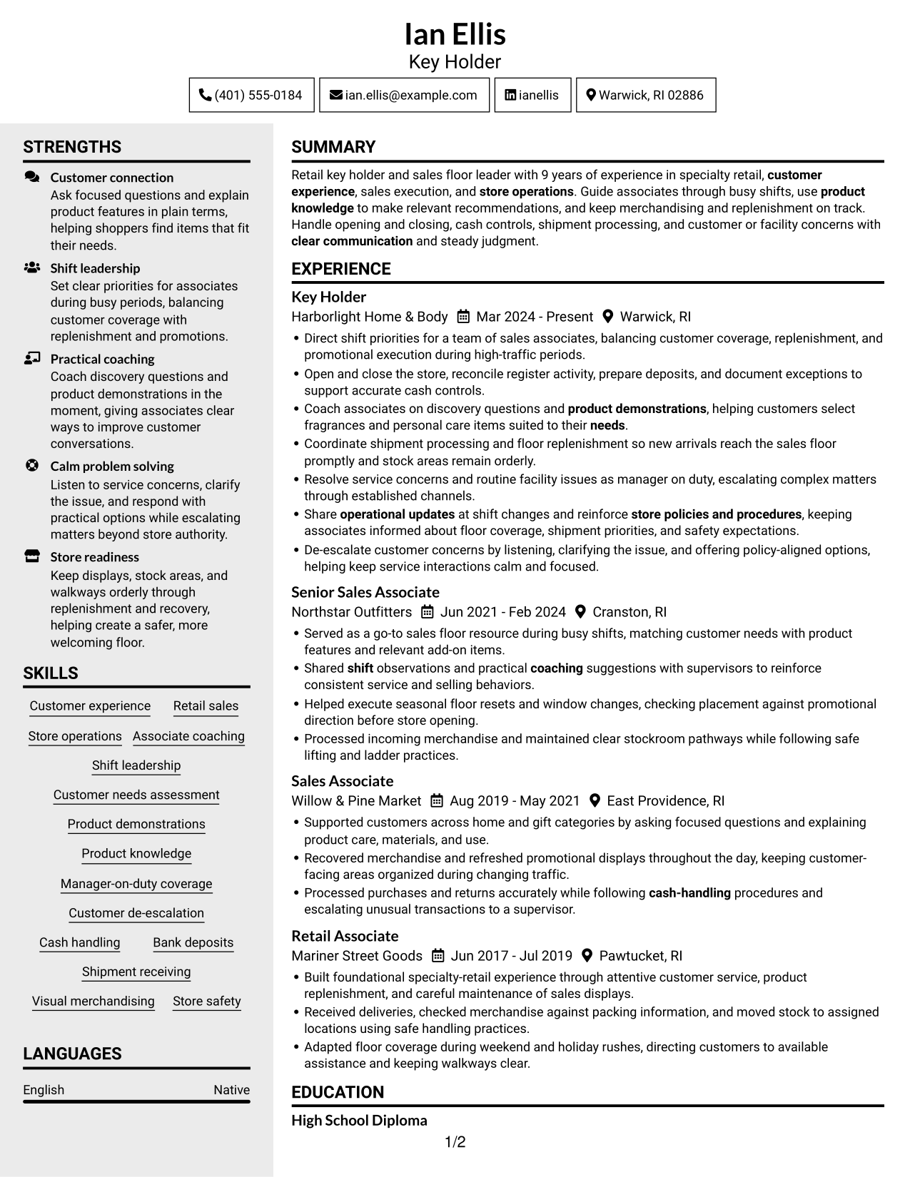 Resume example — page 1
