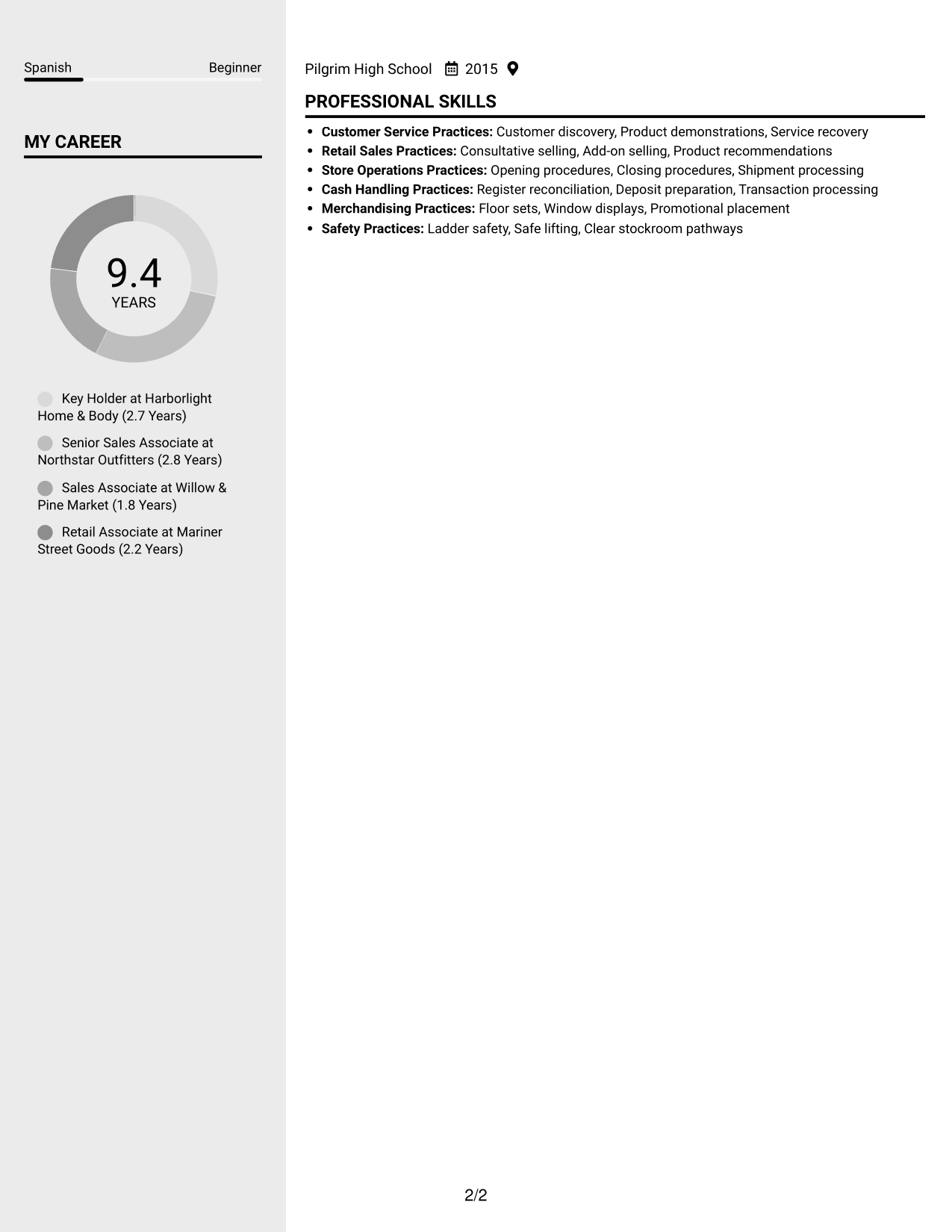 Resume example — page 2