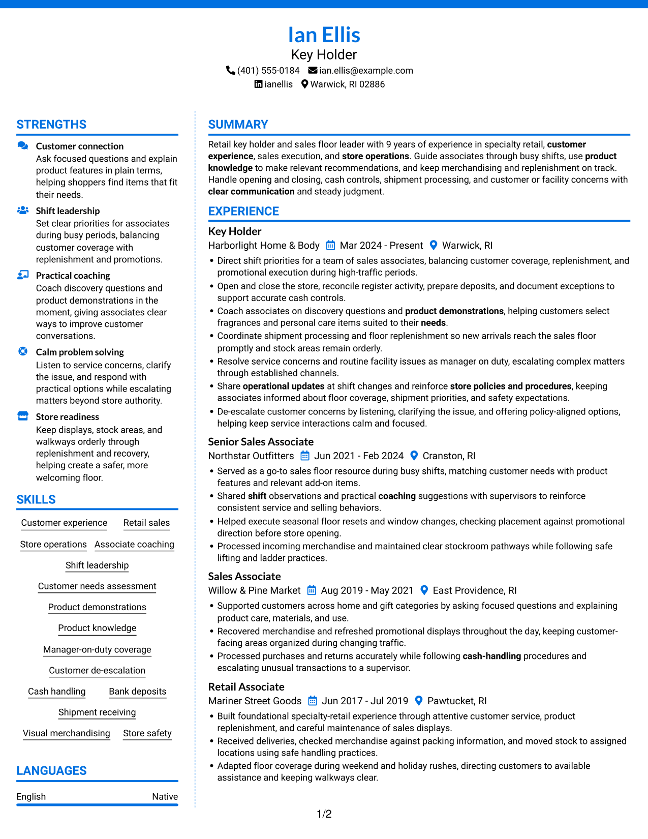 Resume example — page 1