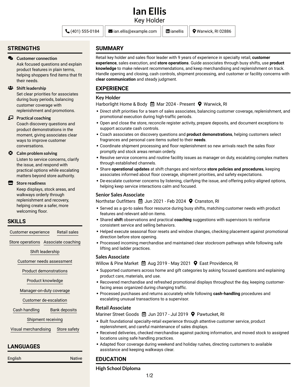 Resume example — page 1