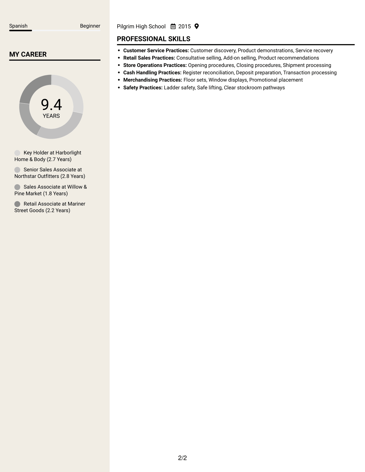 Resume example — page 2