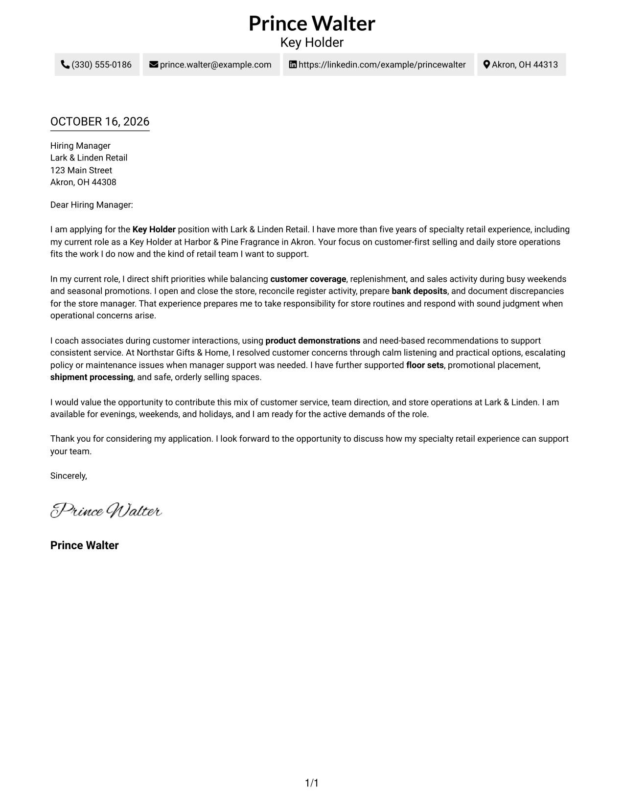 Cover letter example — page 1