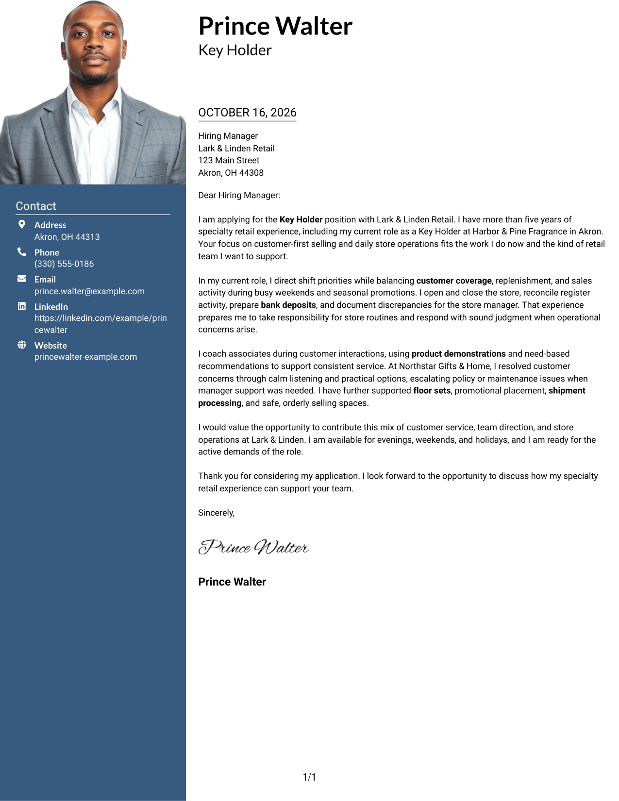 Cover letter example — page 1