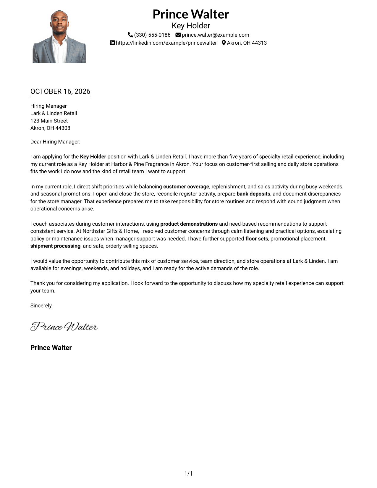 Cover letter example — page 1