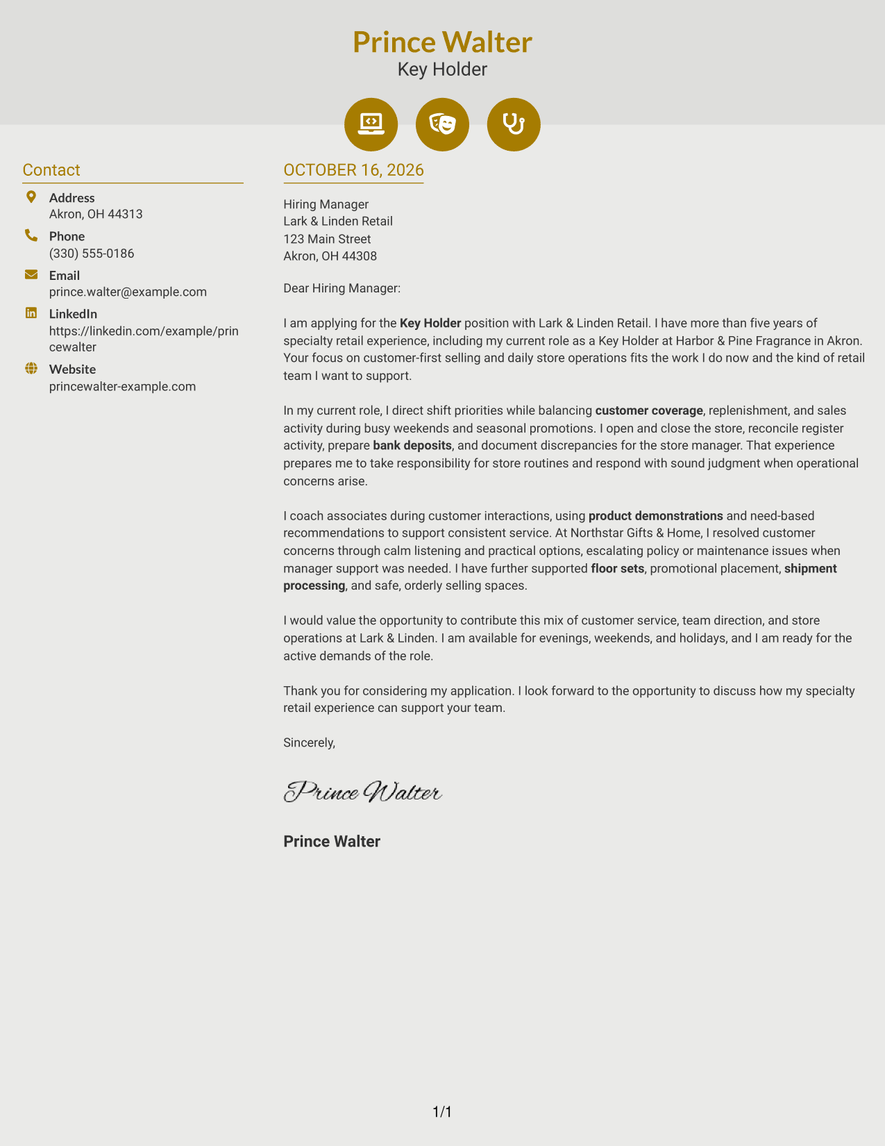 Cover letter example — page 1
