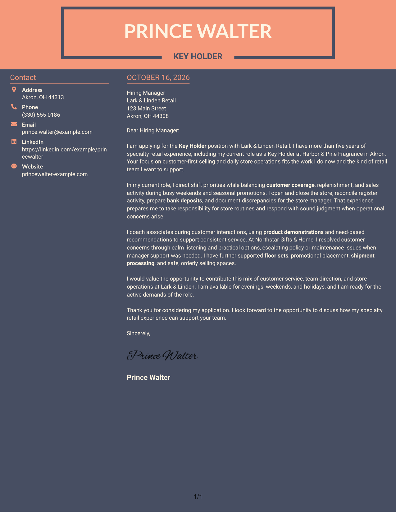 Cover letter example — page 1