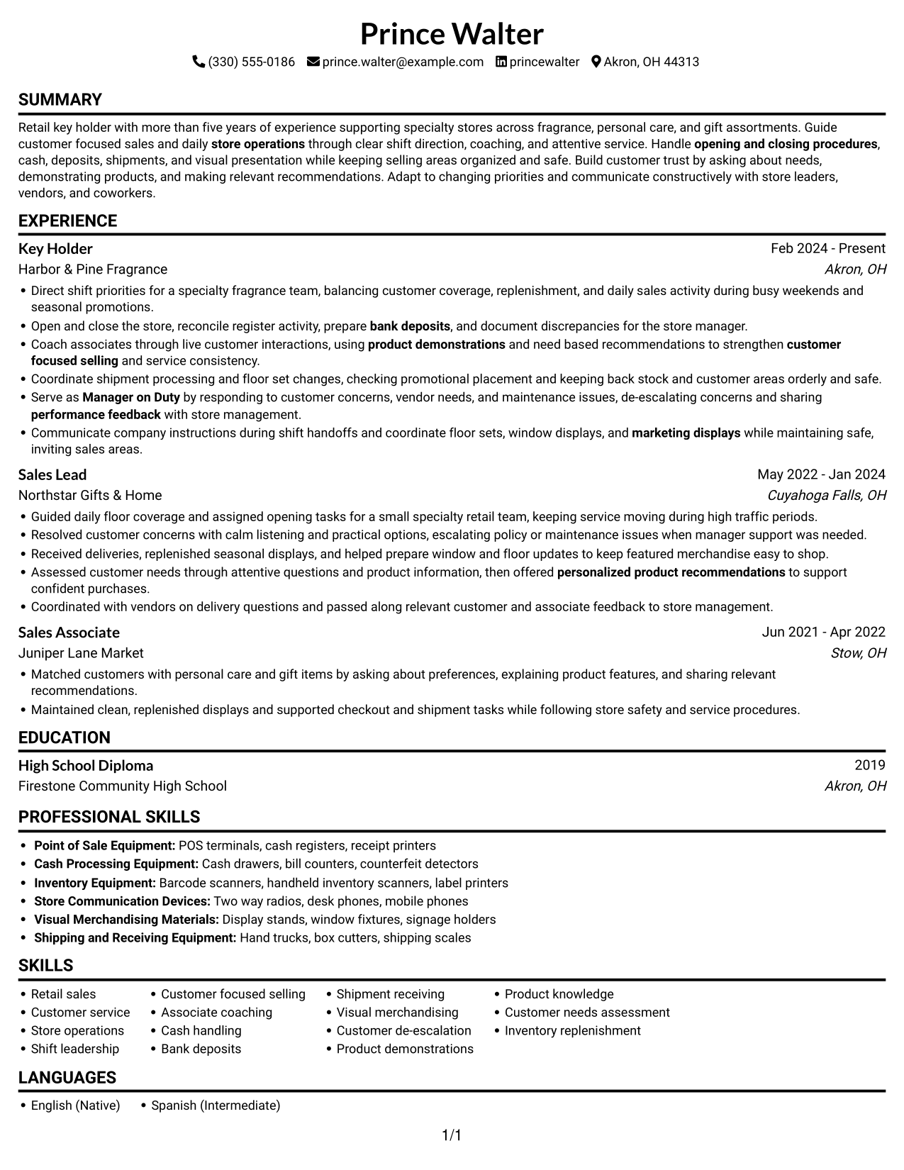 Resume example — page 1