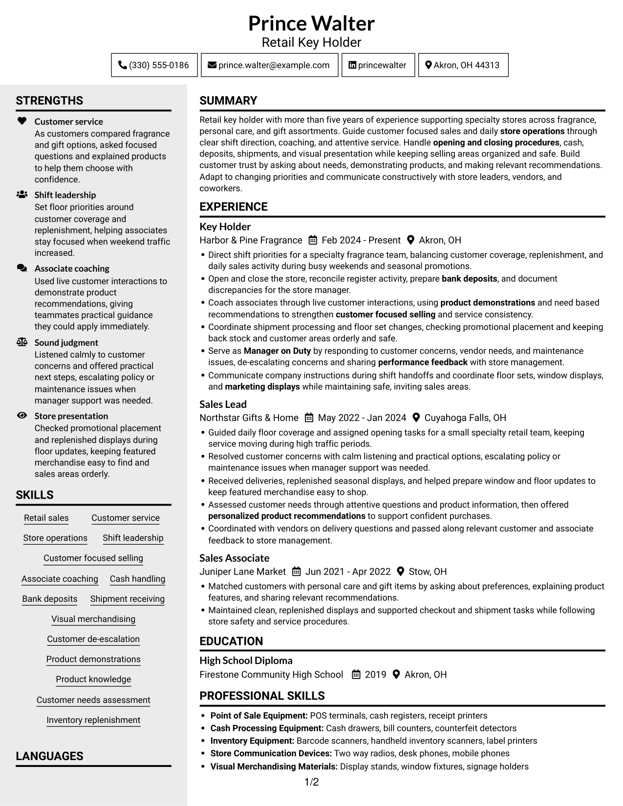 Resume example — page 1