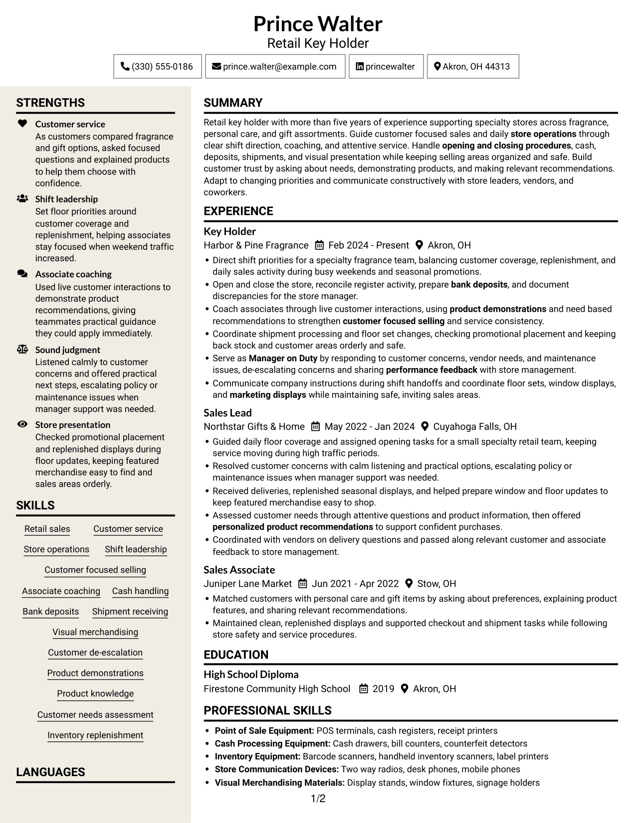 Resume example — page 1