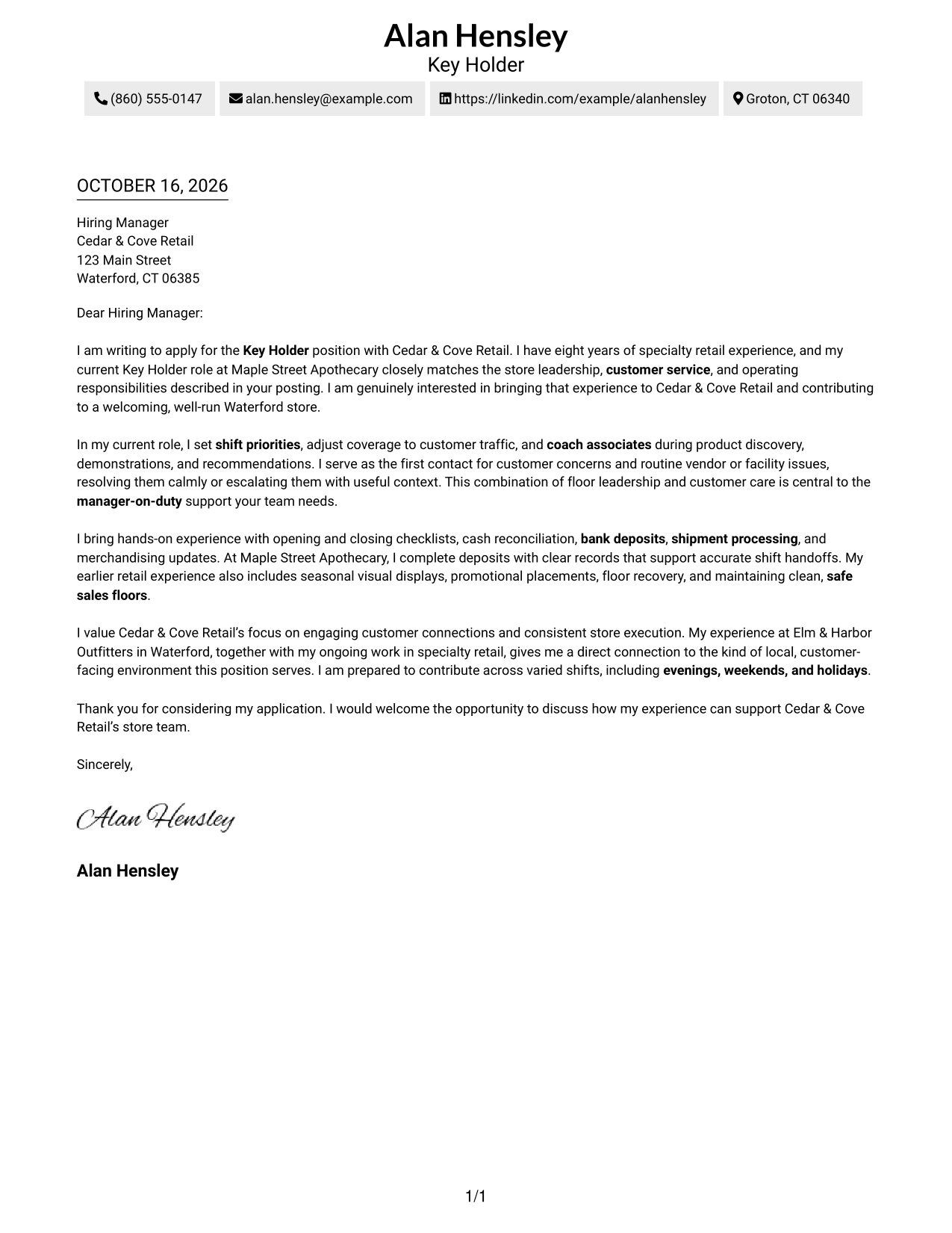 Cover letter example — page 1