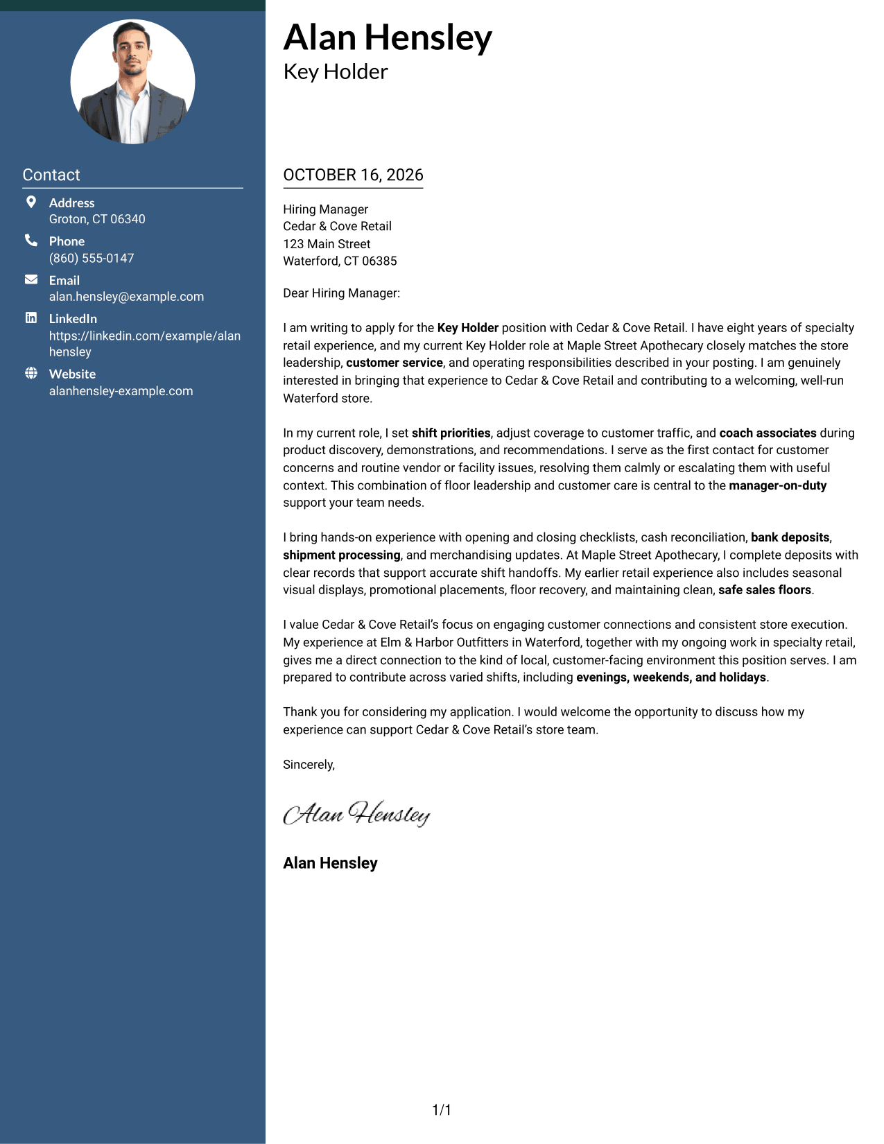 Cover letter example — page 1