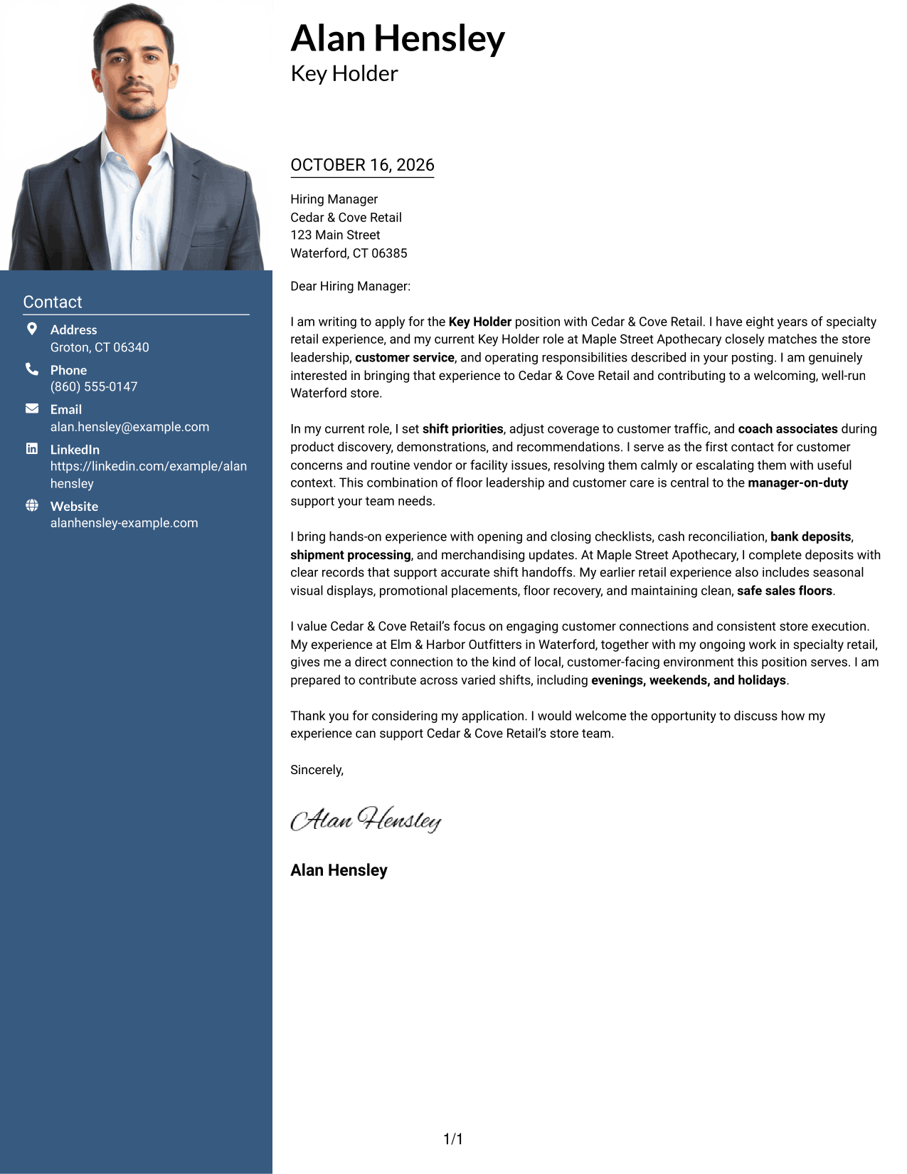 Cover letter example — page 1