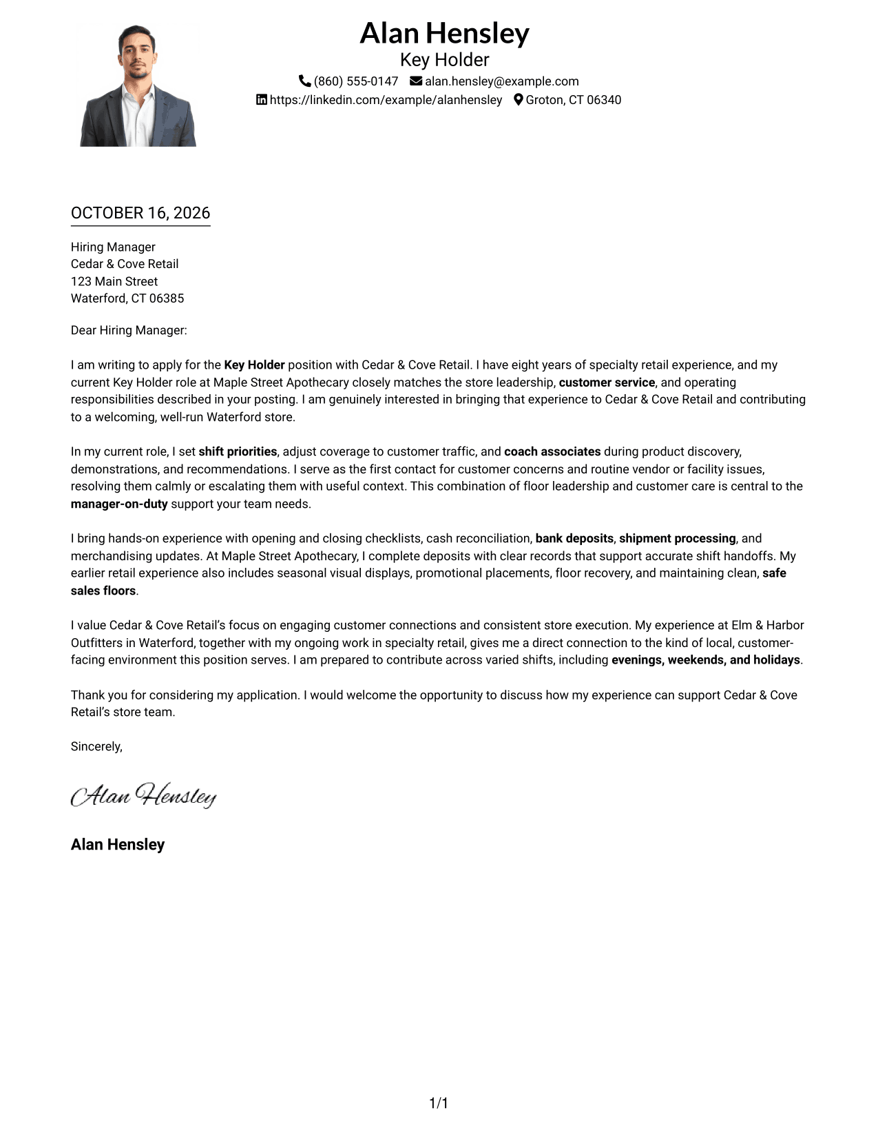 Cover letter example — page 1