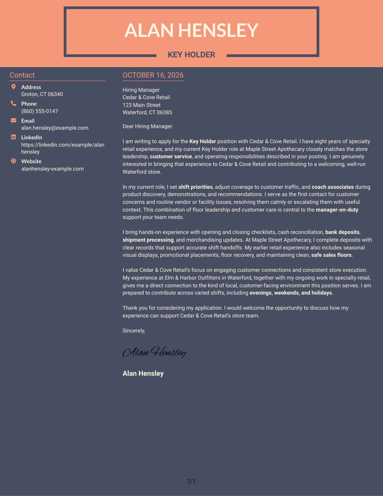 Cover letter example — page 1