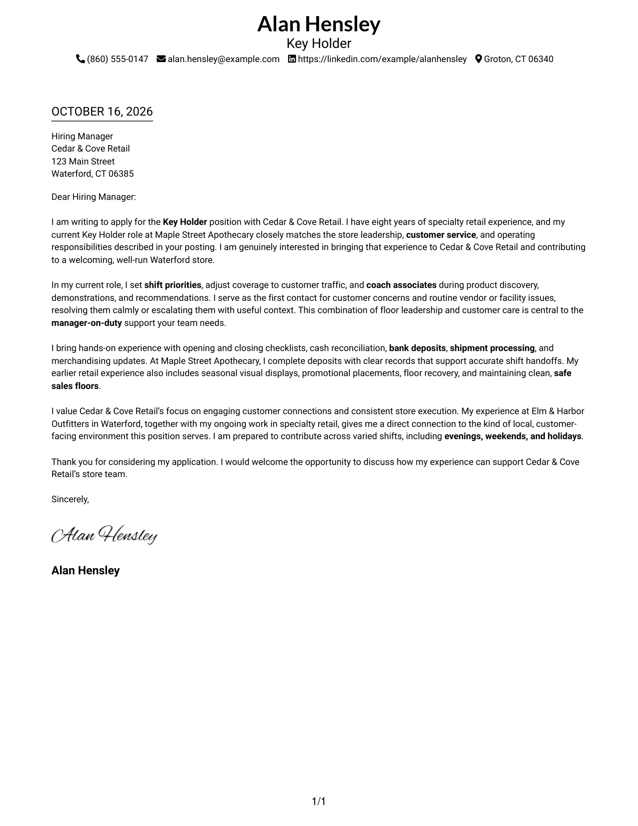 Cover letter example — page 1