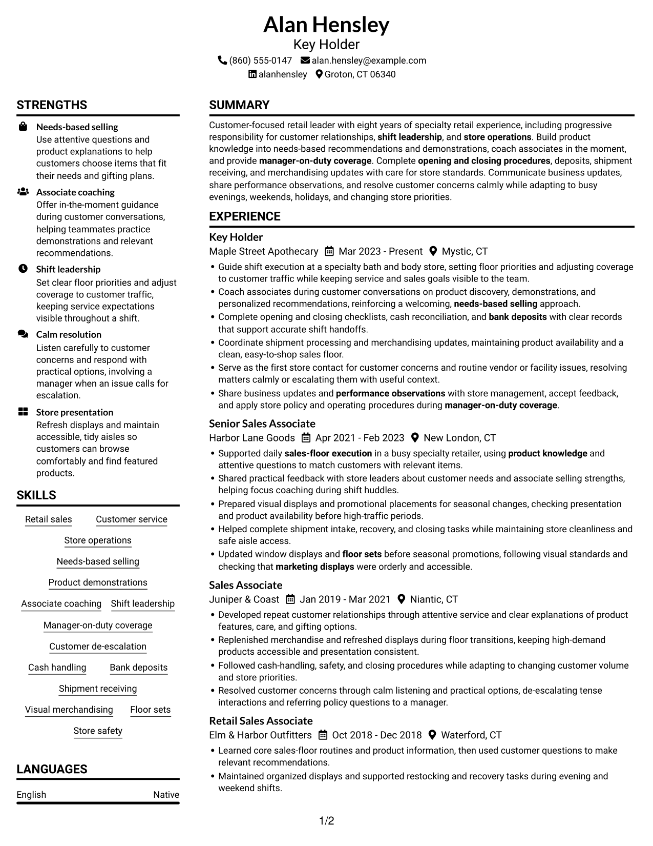 Resume example — page 1