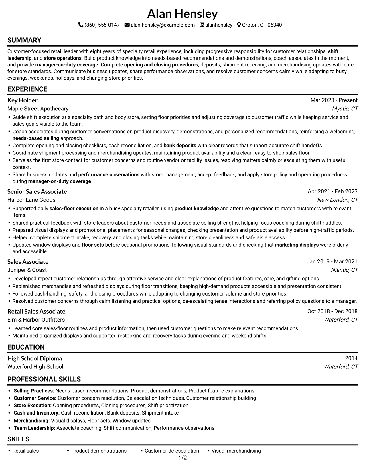 Resume example — page 1