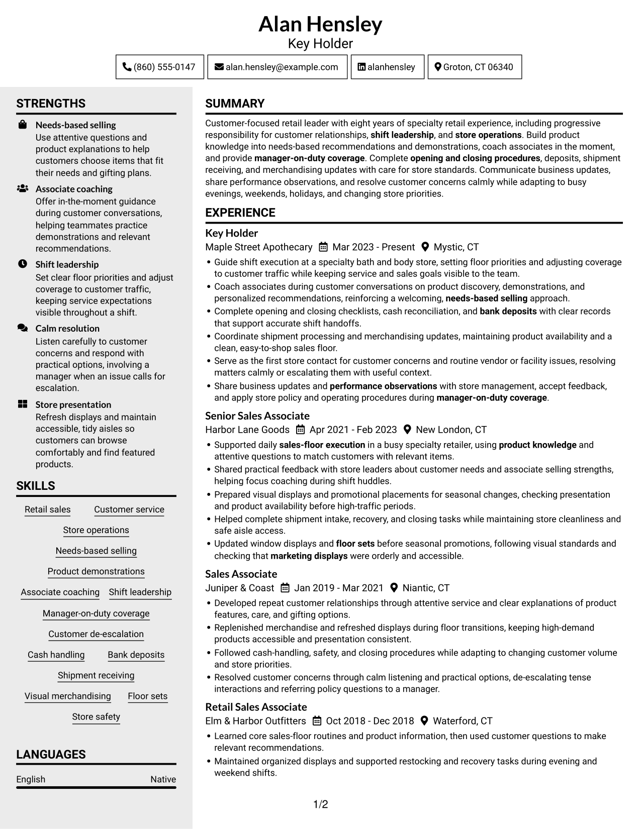 Resume example — page 1