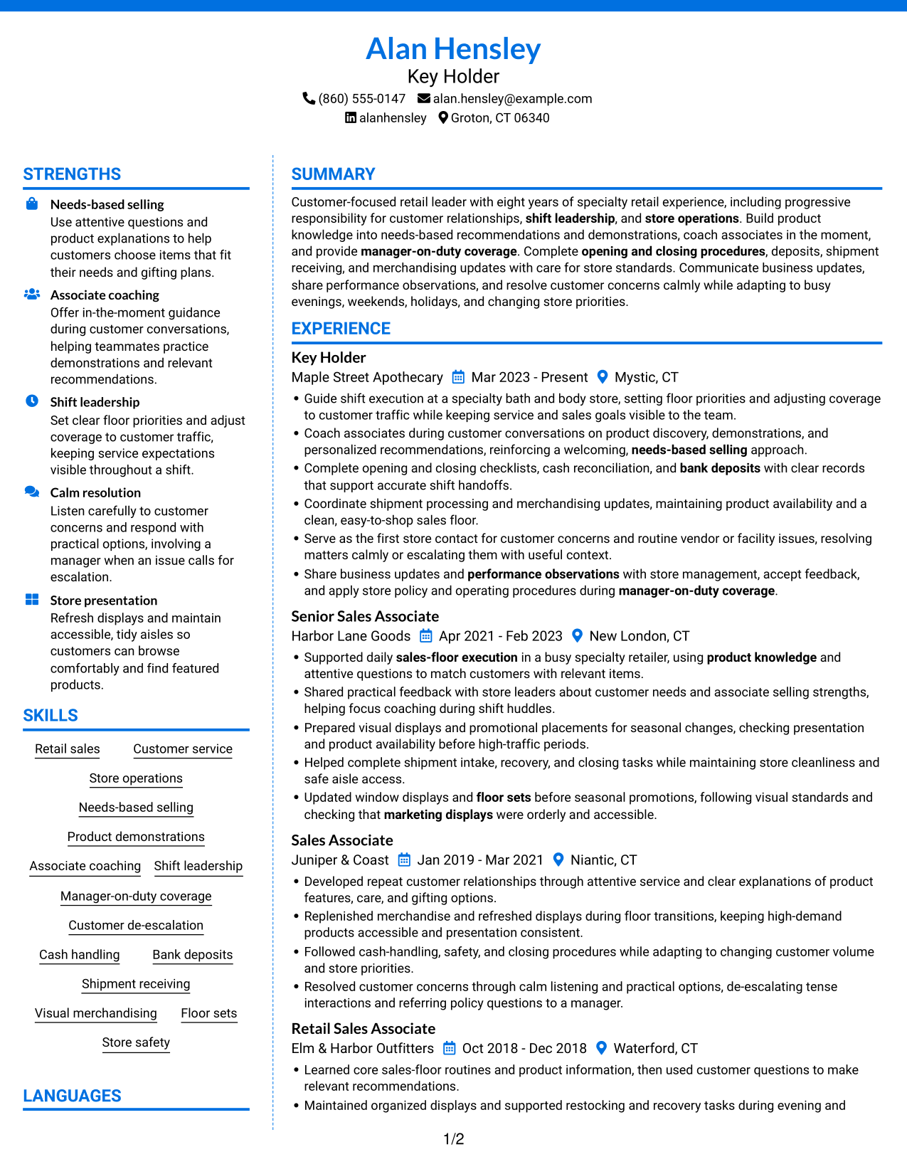 Resume example — page 1