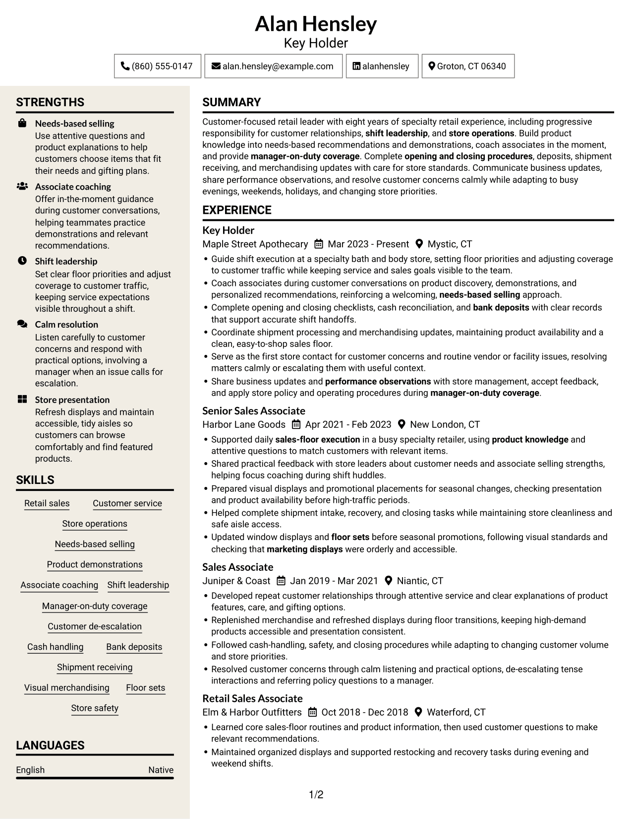Resume example — page 1
