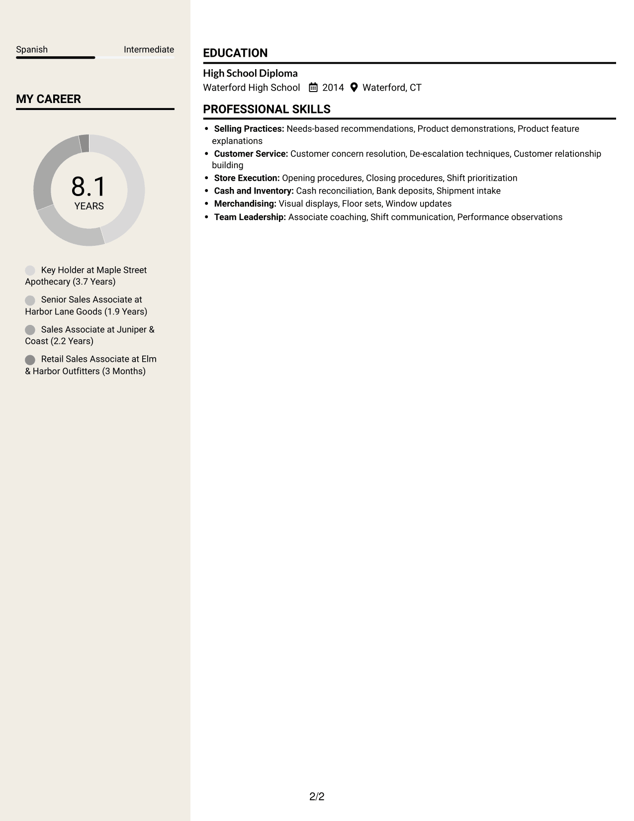 Resume example — page 2