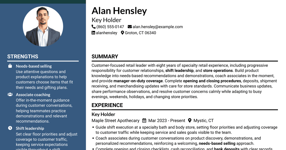 7 Retail Key Holder - Store Sales and Operations Resume Templates with Example