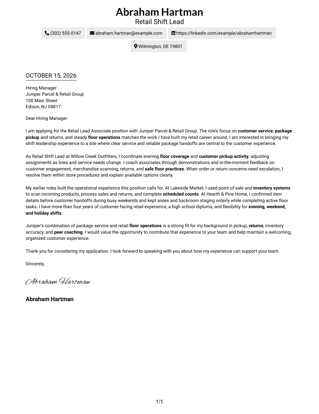Cover letter example — page 1