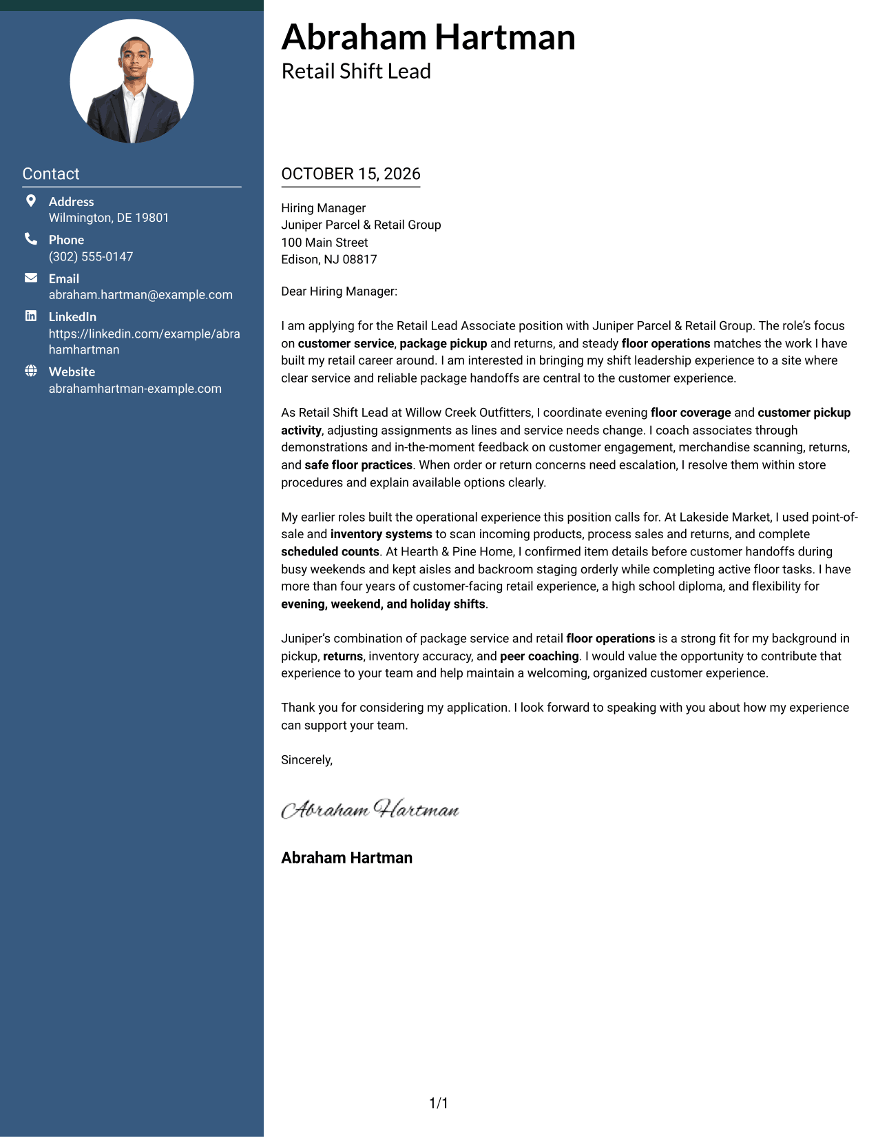 Cover letter example — page 1