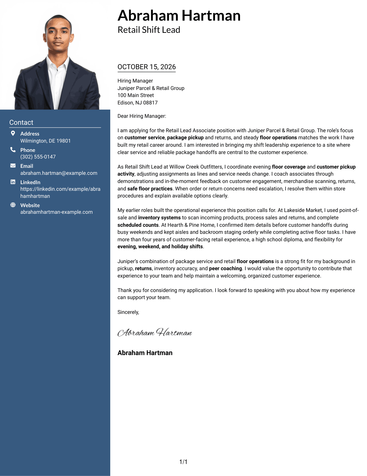 Cover letter example — page 1