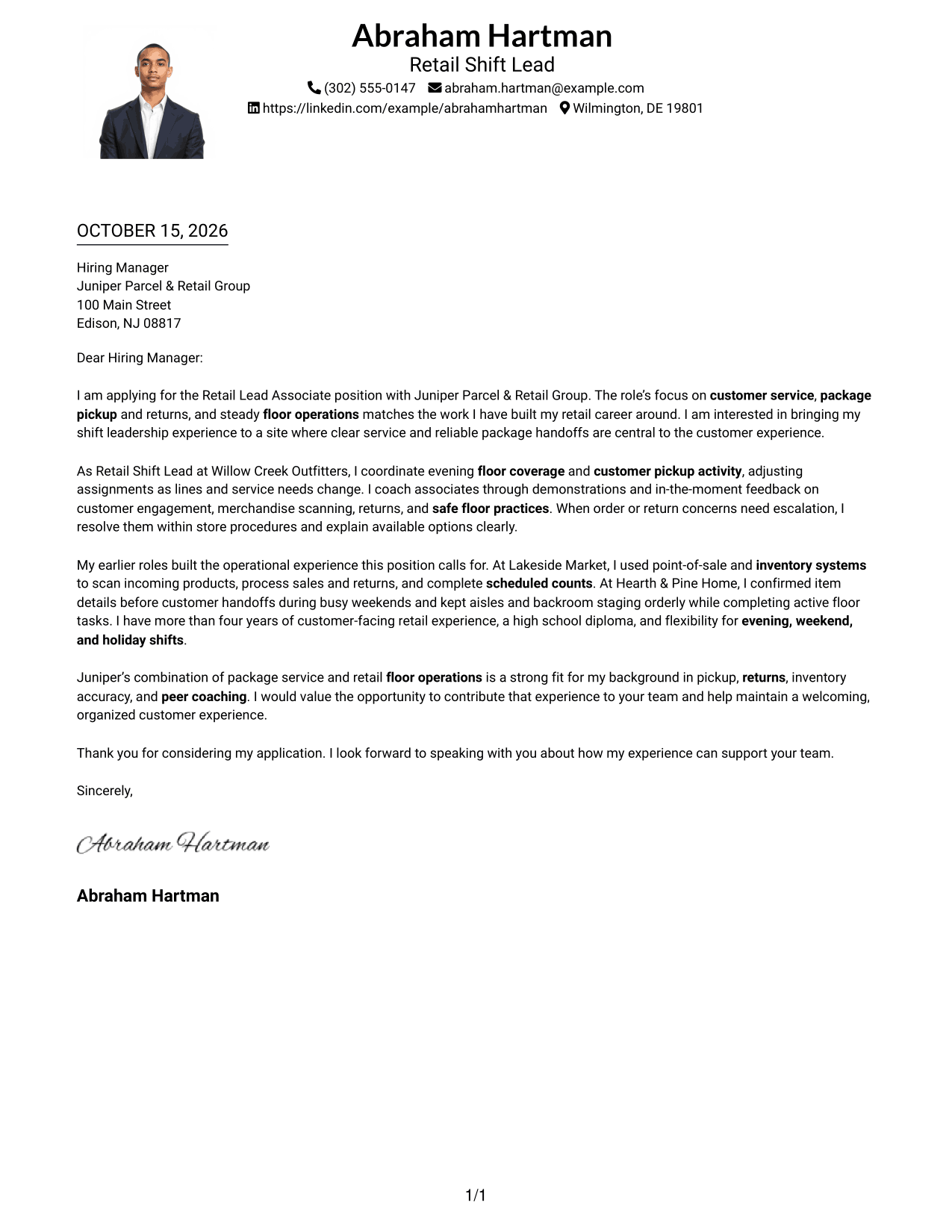 Cover letter example — page 1