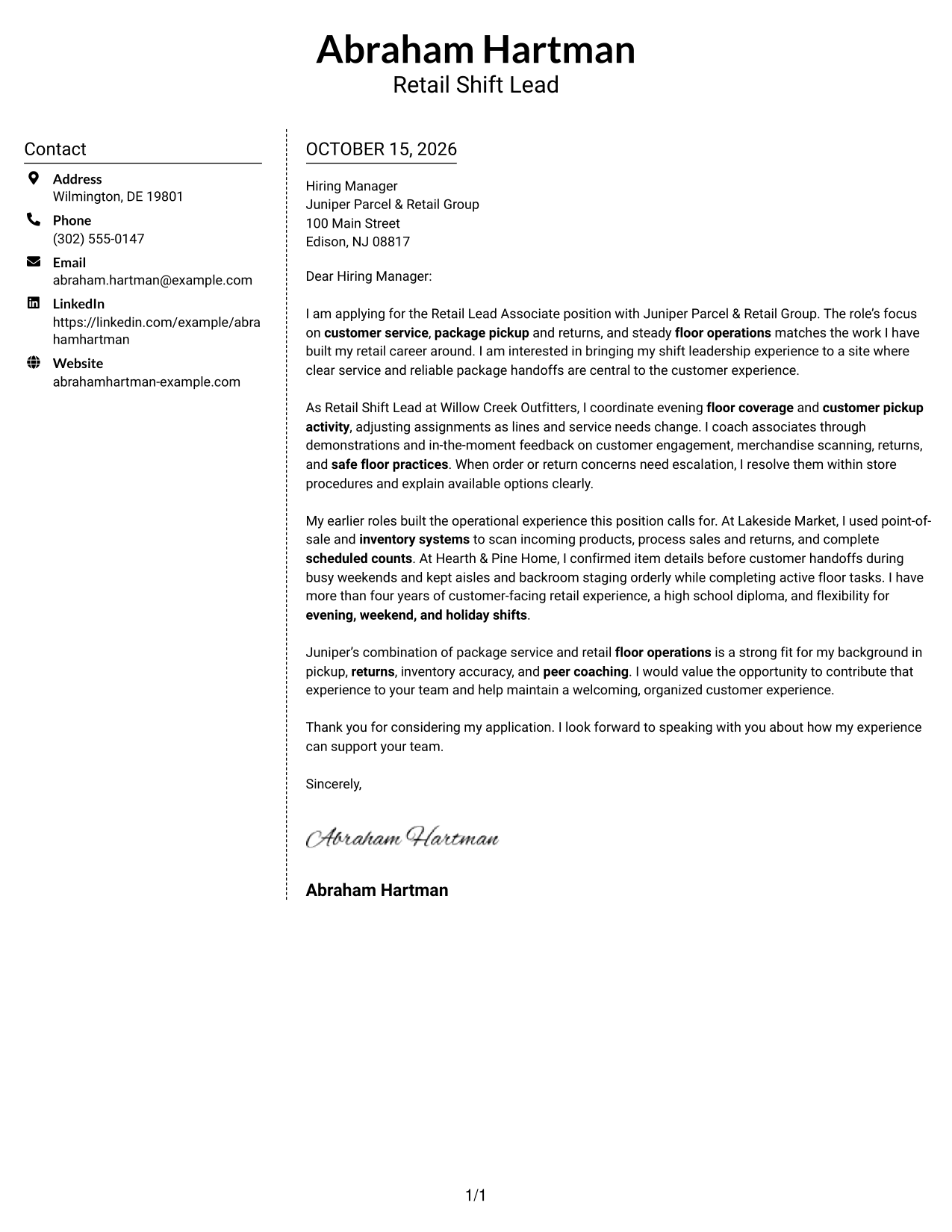 Cover letter example — page 1