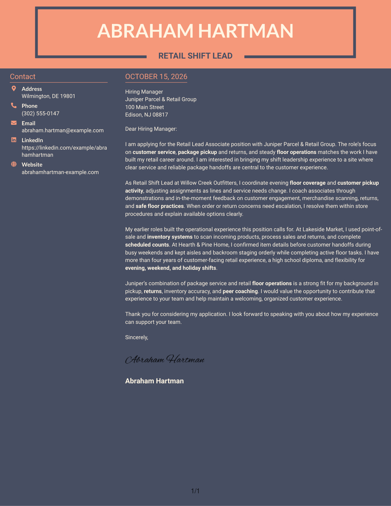 Cover letter example — page 1