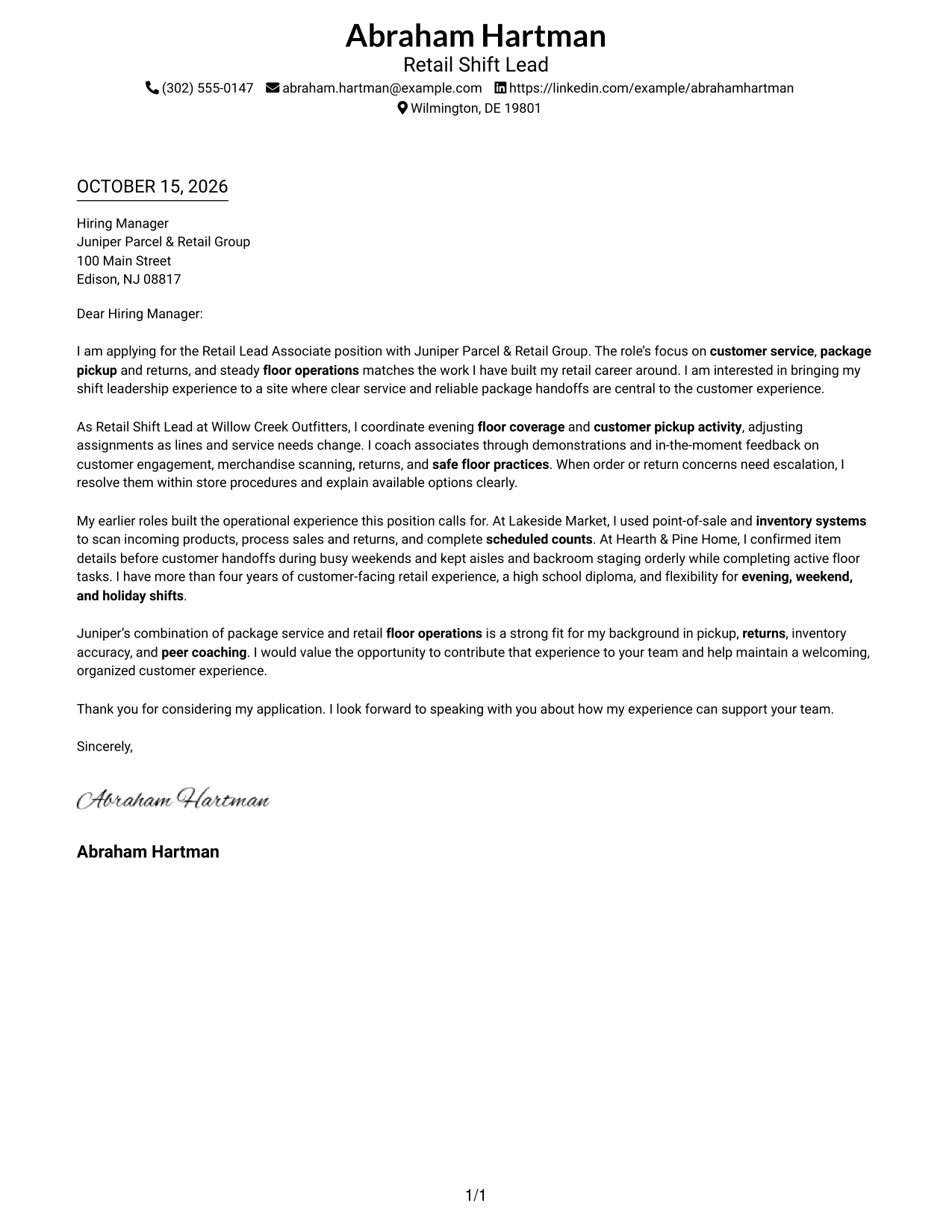 Cover letter example — page 1