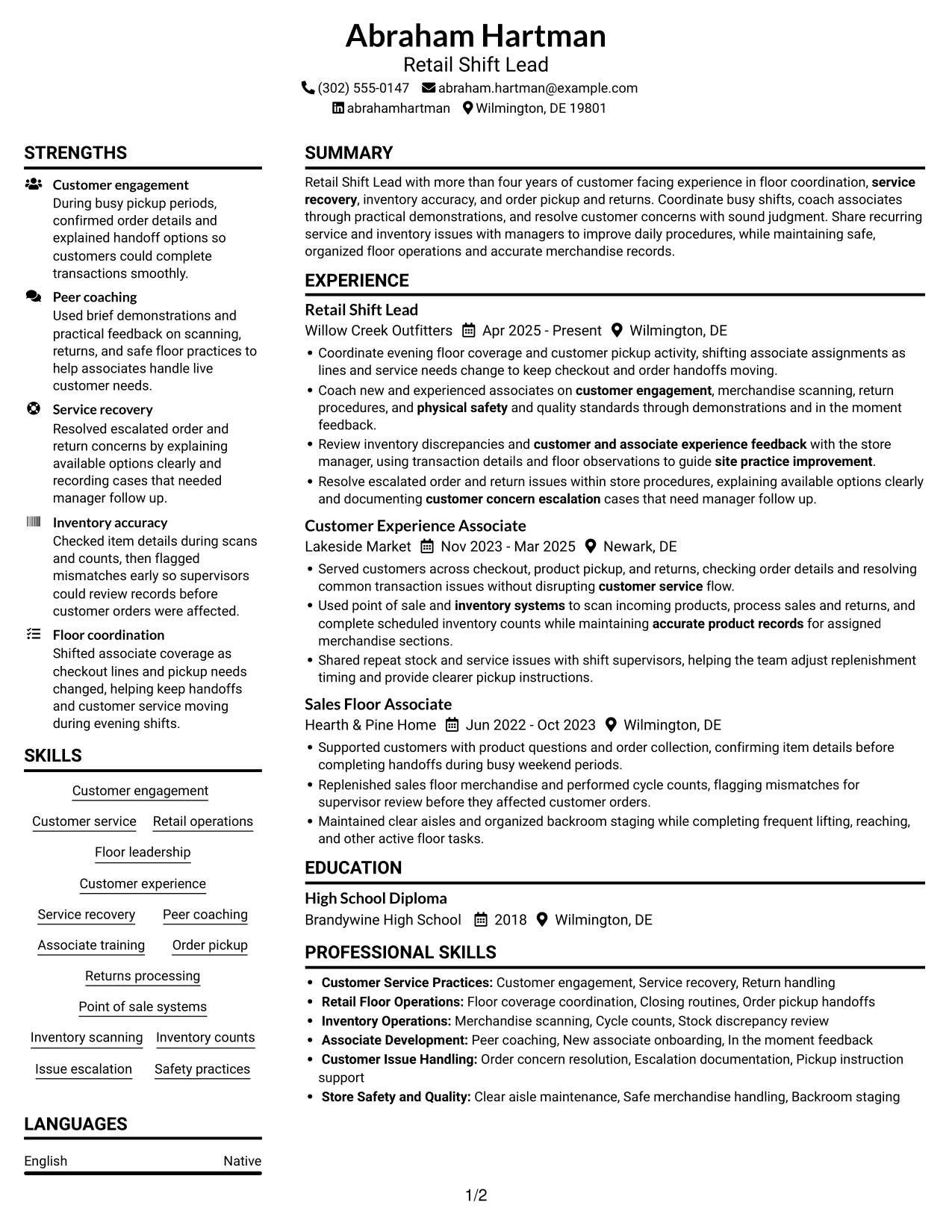 Resume example — page 1