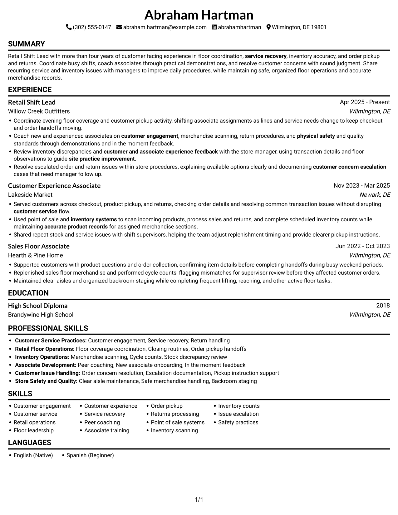 Resume example — page 1