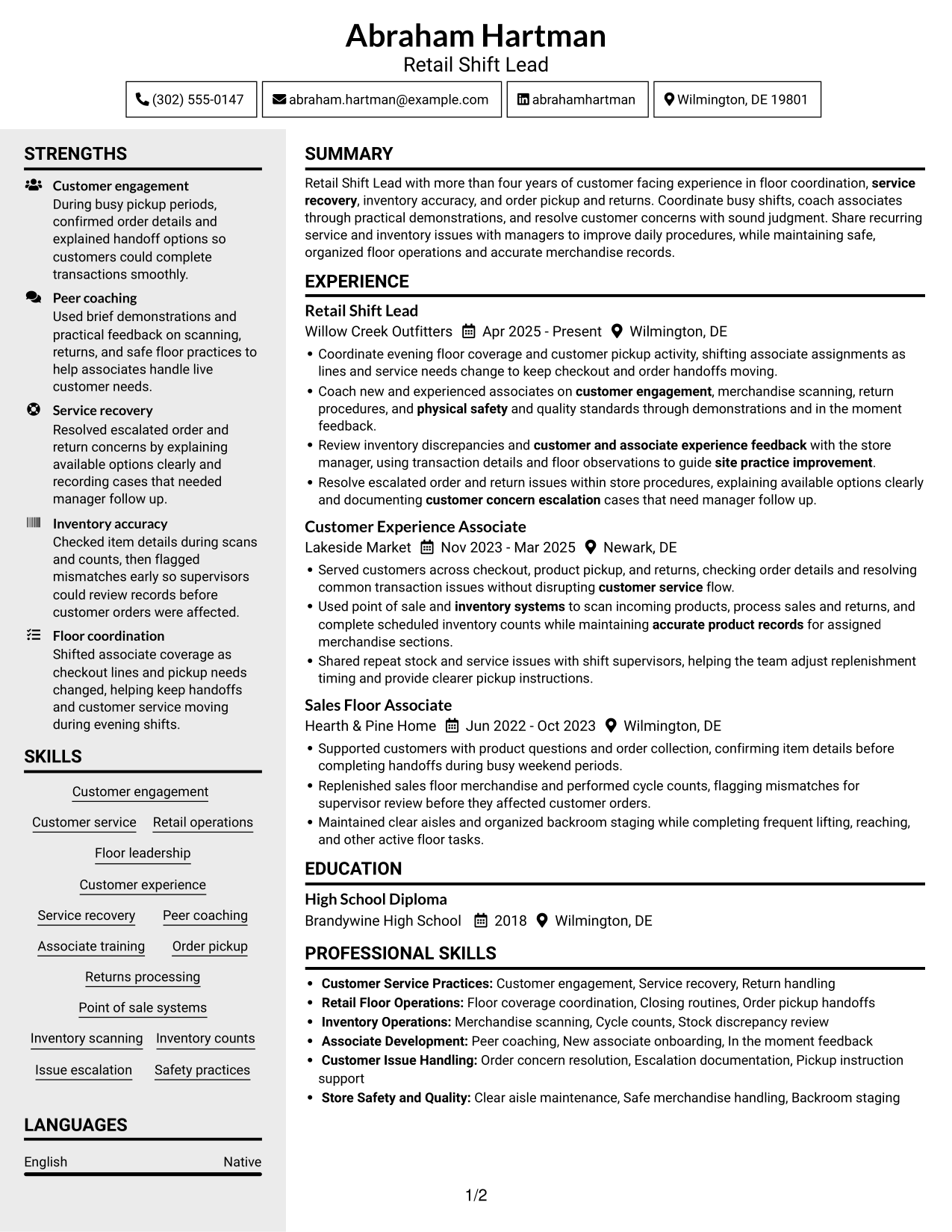 Resume example — page 1
